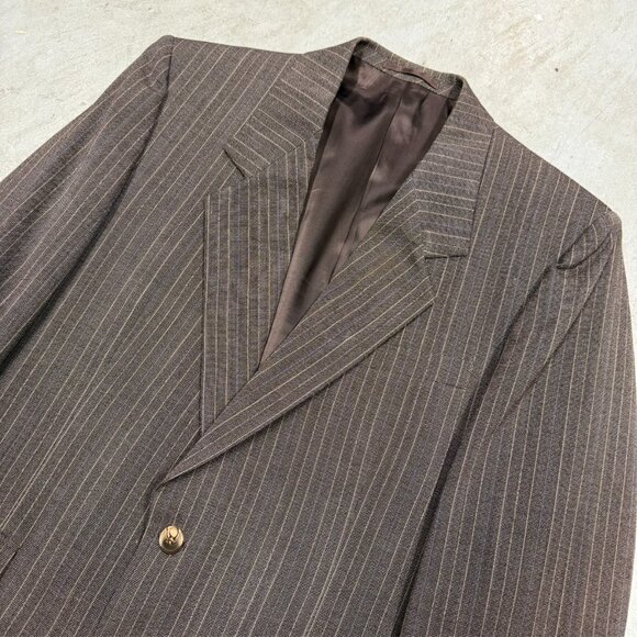 Vintage Oakton Suit 2pc Striped Wool Brown 40 S 32x27 - Picture 3 of 14